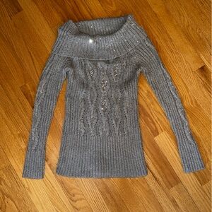 White House Black Market - Shimmering Gray Cowl Neck Sweater